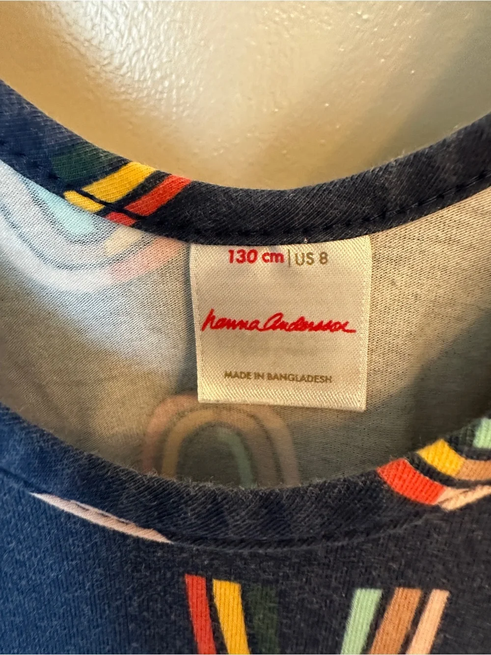 Hanna Andersson Navy Knit Dress with Rainbow Print